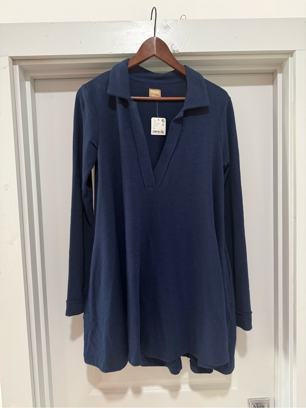 Free People Navy V-Neck Collared Tunic dress